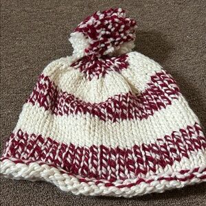 Cozy Red and White Knit Pom-Pom Hat